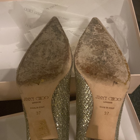 Jimmy Choo glitter fabric champagne pumps with gorgeous mirror heel - Picture 11 of 13